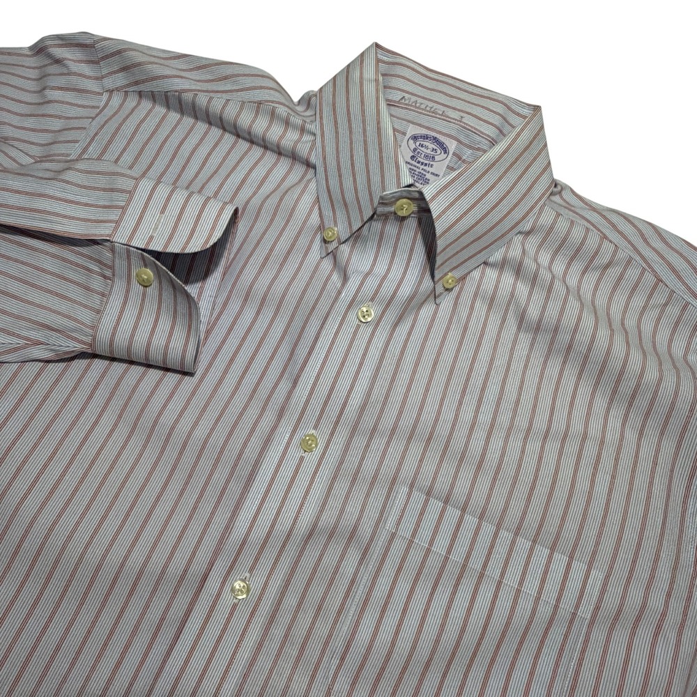 Brooks Brothers Mens 16.5 35 Classic Non-Iron Striped Supima Cotton Polo‎ Shirt